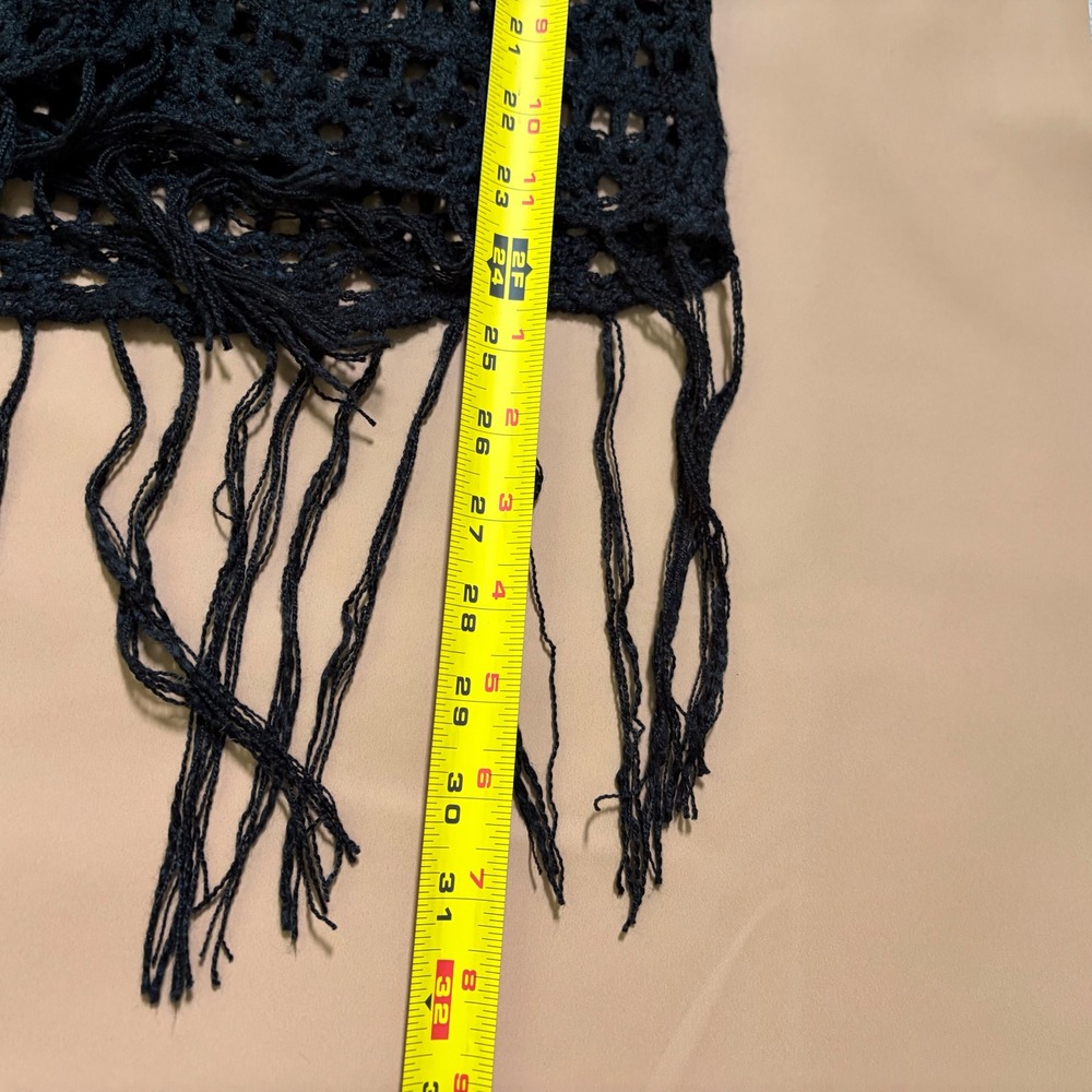Womens Black Crochet Knit Open Front Fringe Vest Boho Festival Sleeveless Layer - Picture 8 of 9